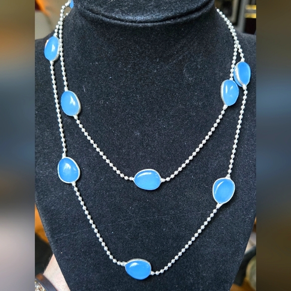 Natural Kharma by Avelon Jewelry - Chalcedony sterling station necklace 18"/36"